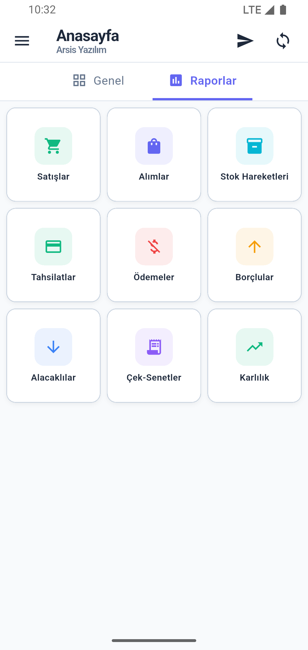 Raporlar ekranı